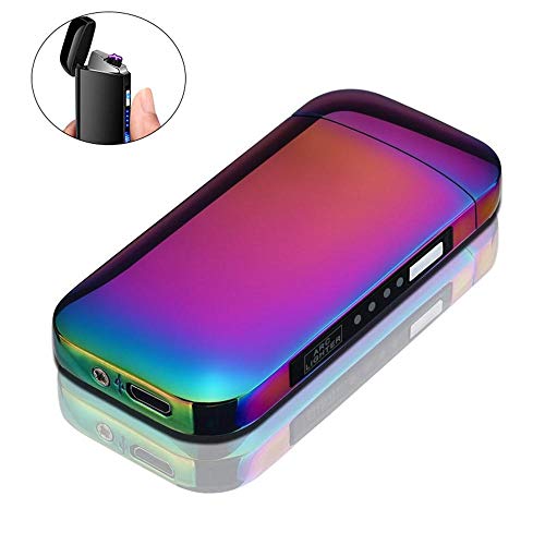 Leegoal - Mechero de Doble Arco Recargable por USB, Pantalla de batería LED, sin Llama y Resistente al Viento, Ideal para Cigarrillos, Velas y Deportes al Aire Libre
