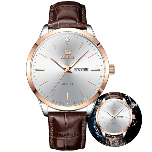 Image of OLEVS Men Watches Dress Waterproof Leather Band Classic Large Face Luxury Watches for Men Casual Fashioned Nice Analog Watch Men Day Date Easy Reader Quartz Original Business Adjustable Watches Men