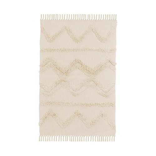 LOLAhome Alfombra Flecos de Rombos Beige de algodón Natural y poliéster de 120x180 cm