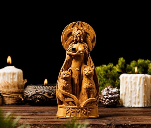 Estatua tallada de Freya en madera, decoración de altar miniatura 6