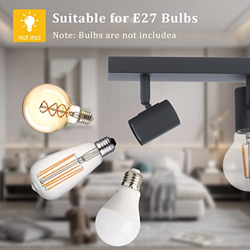 K-Bright Deckenstrahler 4 Flammig, Vintage Deckenlampe für Wohnzimmer und Schlafzimmer, drehbar mit Anthrazit Farbe