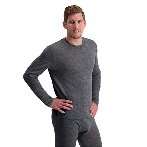 NatFab Mens 100% Pure Soft Merino Thermal Base Layer Wool Top (Charcoal, Large)