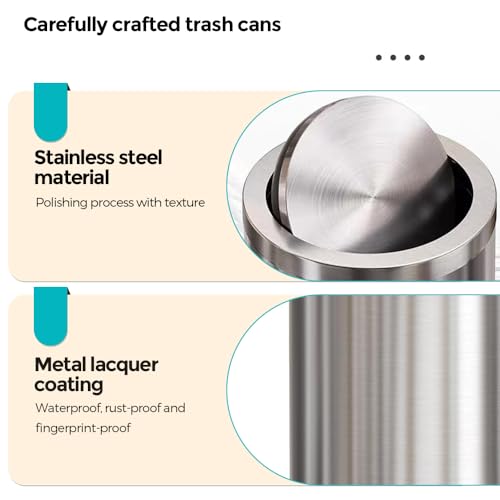 Image of 4 Gallon Stainless Steel Waste Bin,Small Metal Garbage can with Shake Lid,Paper Backet with Flipping Lid, Large Capacity Trash Can, for Kitchen,Bathroom,Living Room,Office,Hotle (Silver)