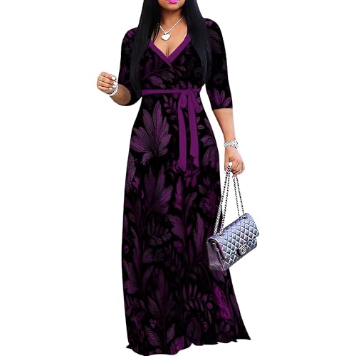 Image of Women Plus Size 3 /4 Sleeve V Neck Maxi Dress with Pockets | Soft fabric relaxed fit three quarter sleeve v neck with pockets for party and daily wear