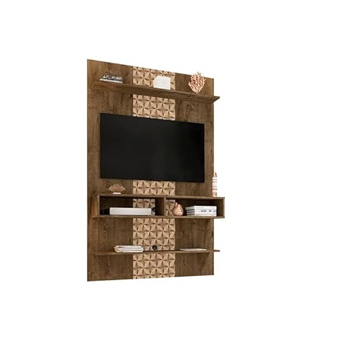 Manhattan Comfort Libra Long Floating 45.35 Wall Entertainment Center With Overhead Shelf In Rustic Brown And 3D #TOP4