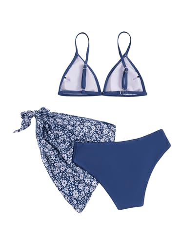 Image of SHENHE Girl's 3 Piece Swimsuits Cute Spaghetti Strap Triangle Bikini with Ditsy Floral Cover Up Teen Bathing Suits