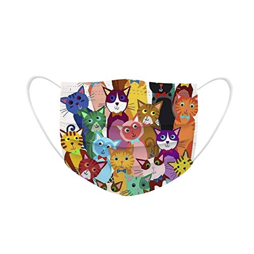 Disposable Face Masks With Designs Cute Paper_Mask For Women Adults Pattern Colored Masks Disposable 50 Pc, 3 Ply Breathable (#12-Cat) #TOP3