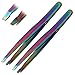 AAPROTOOLS Set of 2 Multi Titanium Color Rainbow Eyebrow Tweezers Slant TIP Stainless Steel A+ Quality