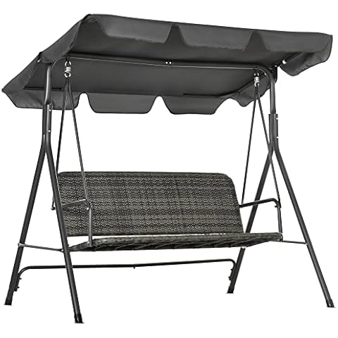 Outsunny 3-Seater Rattan Swing Chair with Canopy Cover