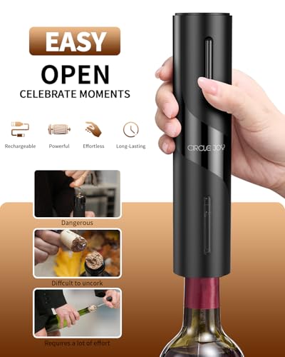 Image of CIRCLE JOY 5-in-1 Electric Wine Bottle Opener Set, Rechargeable Wine Opener Kit, Cordless Wine Gift Set with Foil Cutter, Electric Aerator & Pourer and Vacuum Stopper for Wine Lovers, Black