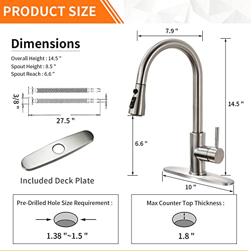 Brushed Nickel Kitchen Faucets With Pull Down Sprayer Kitchen Sink Faucet With Pull Out Sprayer Single Hole Deck Mount Single Handle Stainless Steel Grifos De Cocina 866068Sn #TOP2
