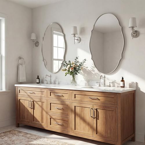 Image of ANDY STAR 24x36 Polished Chrome Scalloped Oval Bathroom Vanity Mirror
