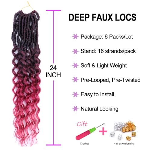 FANWYFYU 24 Inch Goddess Locs Crochet Hair Deep Wave 6Packs New Soft Faux Locs Crochet Braids Pre Looped Hair Extensions for Black Women(TBUG) - Image 2