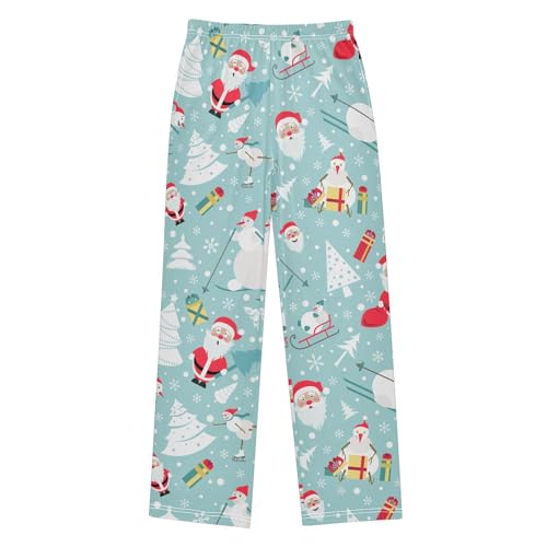 Skating Santa Snowman Boys Long Pants Soft Trousers Elastic Waist Kids Lounge Bottoms with Pockets S-XL