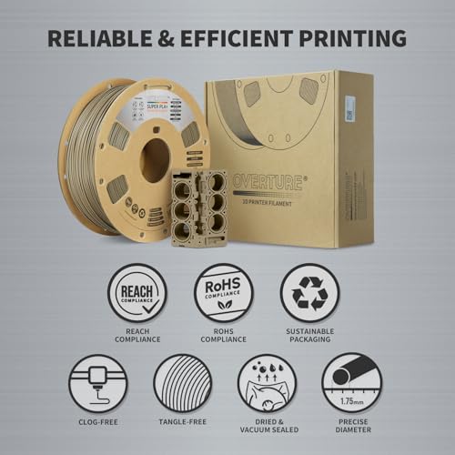 Image of OVERTURE Super PLA+ Filament 1.75mm, Toughness Enhanced PLA Plus, Professional Toughness 3D Printer Filament 1kg (2.2lbs), High Precision + /- 0.02mm (Light Brown)