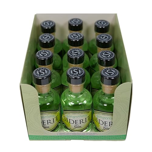 SIDERIT Gin Gingerlime 43% Vol, Pack 12 Miniaturas 50ml – Ginebra artesanal con jengibre, lima y cardamomo. Destilación en vidrio. Equilibrio cítrico y especiado, ideal para cócteles o disfrutar sola.