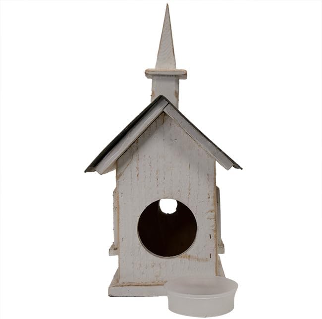 Nature Creations Country Chapel Bird House, White – Handcrafted Reclaimed Wood Nesting Box with 1.125 in Entry for Wrens & Chickadees, Rustic Outdoor Birdhouse