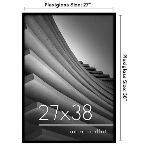 Americanflat 27x38 Poster Frame with Polished Plexiglass - Streamline Collection - Thin Border Picture Frame for Wall Display - Hanging Hardware Included - Black