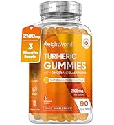 Turmeric Gummies with Black Pepper & Ginger 2100mg - 90 Natural Lemon Flavour Vegan Turmeric Gumm...