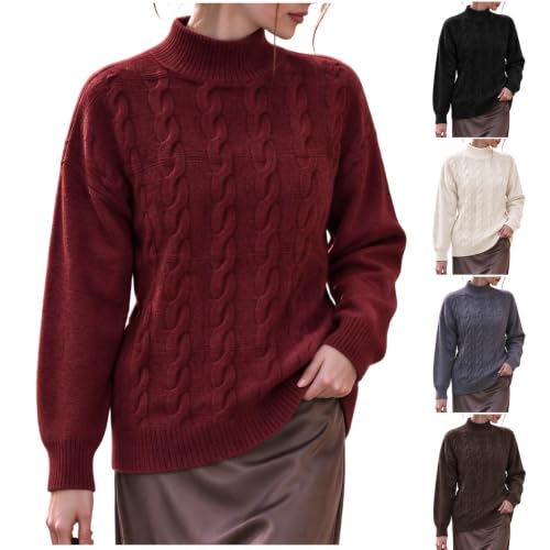 Mock Neck Sweater Women Cable Knit Warm Sweaters Business Casual Pullover - image 1