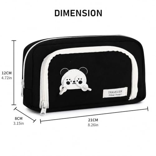 Image of Invite Enterprise Canvas Panda Themed Pencil Case With Super Large Capacity Cute Pencil Box - Aesthetic School Supplies Big Stationery Bag Zipper Pencil Pouch For Girls & Boys (Black Color)