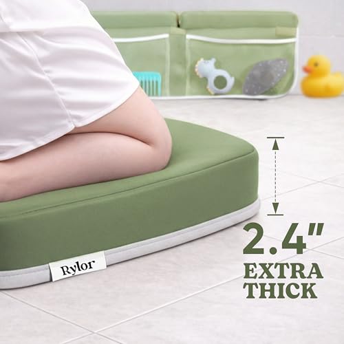 Image of Rylor Premium Baby Bath Kneeler Mat & Elbow Rest Pad Set - Comfortable Bath Kneeler and Elbow Kneeling Rest Pad for Parents, Extra Long 26'', 2.4'' Thick, Non-Slip Support for Easy Bath Time (Green)