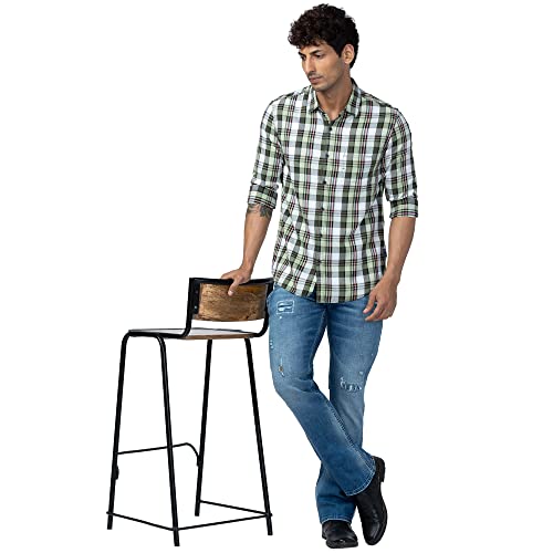 Image of Spykar Men's Slim Fit N /A Full Sleeve Checked Casual Shirts