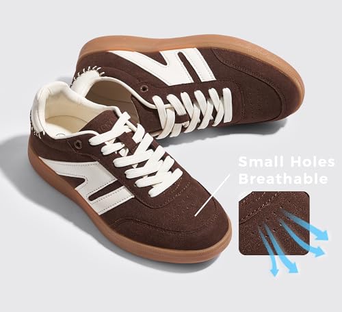 Image of LUCKY STEP Women Classic Retro Gum Sole Fashion Sneakers Casual Tennis Skate Shoe Genuine Leather Walking Footwear Anti Slip Trainers