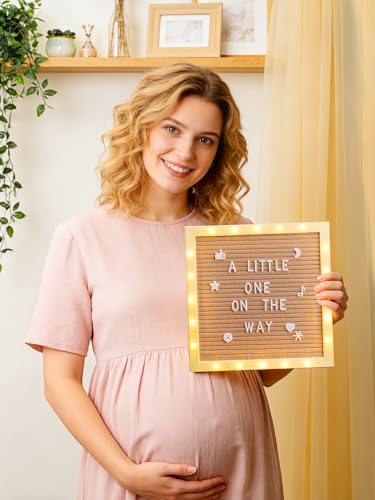 Image of 10 inchx10 inch Felt Letter Board with LED Lights & Stand, First Day of School Sign