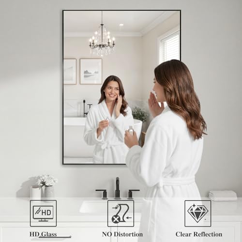 Image of Koonmi Black Mirrors for Wall, 30x40 Inch Bathroom Mirror, Rectangular Wall Mirror for Living Room Bedroom Bathroom, Hangs Horizontally or Vertically