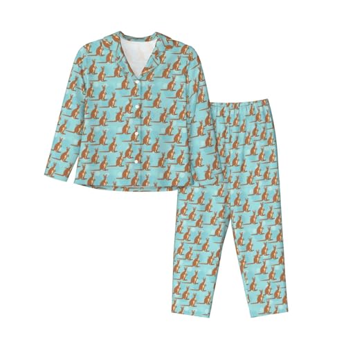 Pyjama kangourou femme ensemble 2 pièces à manches longues pour nuit confortable