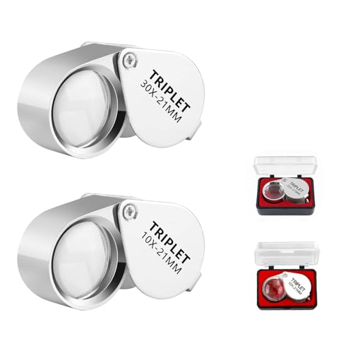 Diffaxy Lupa plegable de 10 x y 30 x para joyeros de joyería, lupa de bolsillo para joyas, joyas, rocas, antigüedades y libros de periódicos