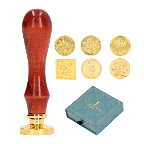 Tampons de sceau de cire vintage avec 7 têtes interchangeables et boîte verte
