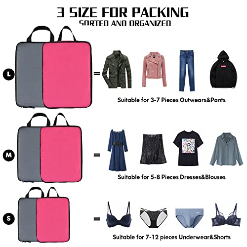 YZAOLL 3 Set/6 Set/7 Set Compression Packing Cubes Travel Accessories Expandable Packing Organizers,Travel Essentials for Carry on 6 Set RoseGray3