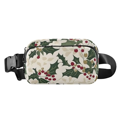 ALAZA ウエストバッグ 多機能ウエストポーチ レディース 延長ベルト付き 軽量 多ポケット チェリー 葉 ミニバッグ スポーツ ウォーキング ジョギング