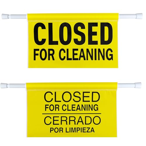 Cinnvoice 2 Pack Restroom Closed for Cleaning Sign 18 x 11.2 Inches Hanging Commercial Door Barricade Sign with 27.56 to 47.24 Inches Swivel Adjustable Rod for Restroom Bathrooms Cleaning Maintenance