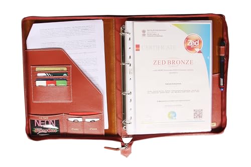 Image of Sukeshcraft PU Multiuse 25 File Sleeve for Documents, Certificates, FDRs | A4 Size Portfolio Document Holder for Office, Home, School & Sports Use (RedTan)