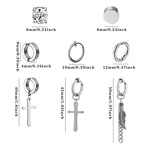 Image of NEWITIN 15 Pairs Magnetic Stud Earrings for Men Stainless Steel Magnetic Earrings Men Clip on Earrings Non Piercing Cross Earrings Unisex CZ Hoop Dangle Magnetic Earrings for Men Women