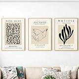 BPJSTU Poster Nordisches abstraktes Gemälde von Henri Matisse, Picasso und Paul Klee, Wandkunstdrucke, Bilder, Vintage-Heimdekoration (50x70cm/3PCS rahmenlos)