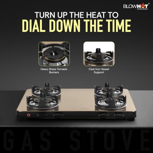 Image of BLOWHOT Crystal 4B Gas Stove | Stainless Steel Top | Push Button Auto Ignition Gas Stove Powered by Battery | Warranty - 2 Year on Product | 5 Years on Burner and Gas Valves