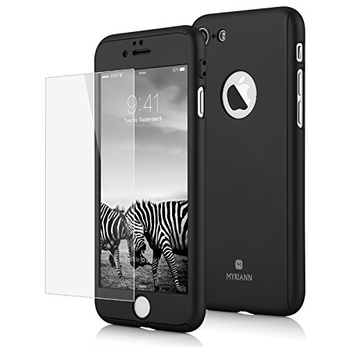 MYRIANN iPhone 7 case, Ultra Thin Full Body Coverage Protection Hard Slim Case with Tempered Glass Screen Protector for iPhone 7(Black)