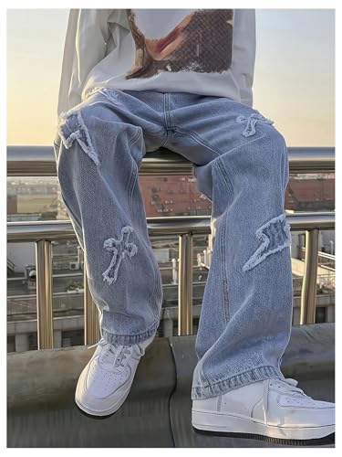 SOLY HUX Men's Ripped Jeans Y2k Gothic Distressed Straight Leg Baggy Denim Pants Streetwear3