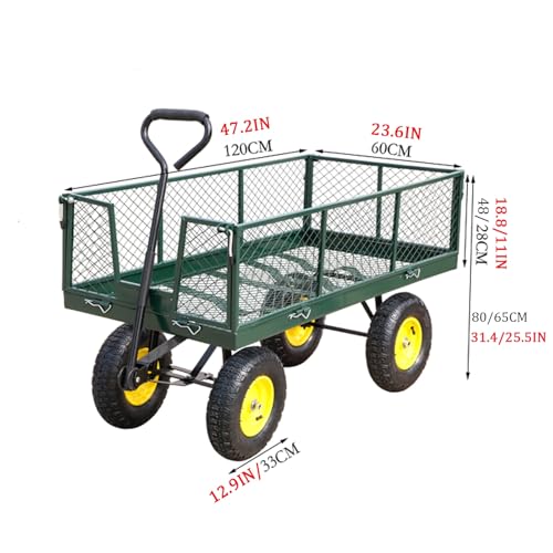 Carro de jardin plegable de 4 ruedas, carga super pesada, ruedas silenciosas todo terreno, con valla removible (120x48 cm) miniatura 7