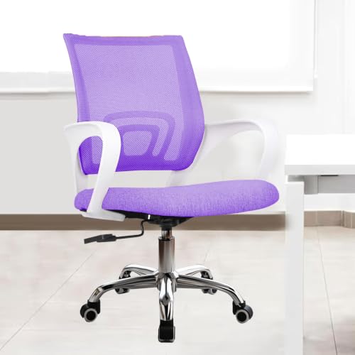 Image of Casa Copenhagen Mesh Mid Back Office /Study /Computer /Revolving /Desk Chair for Work from Home -Metal Base, Height Adjustable Seat - Dark Purple & White Handle