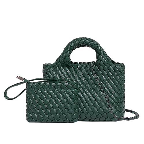 Image of Woven Tote Bag for Women with Coin Purse, Foldable Chain Small Crossbody Handbags, Fashion Shoulder Bag, Hobo Satchel