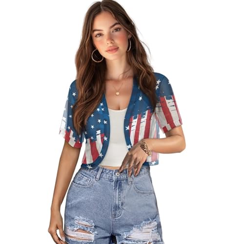 Image of Womens Short Sleeve Bolero Shrug Open Front Knit Cropped Cardigan Shoulder Cover for Dress Cute Casual Knit Cover Up