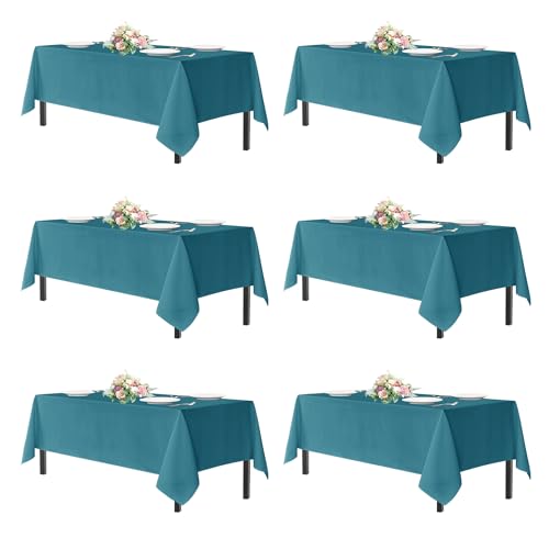 Image of sancua Teal Tablecloths 60x84 Inch for 4ft Tables, 6 Pack | Rectangle Washable Fabric Table Cloth for Wedding Party, Birthday, Banquet Reception, Reusable Polyester Covers