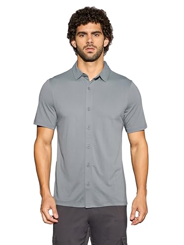 Image of TECHNOSPORT Men's Black Solid Regular Fit Spread Collar Casual Shirt with TECHNOCOOL+