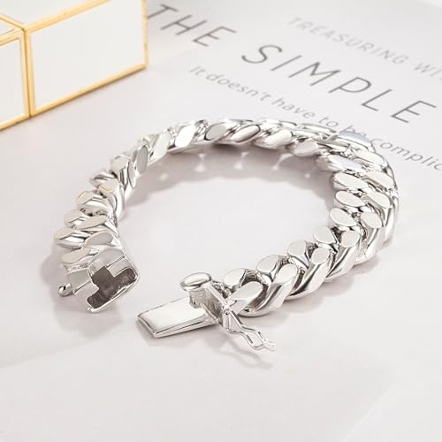 925 Sterling Silver Italian Solid 10-12-14mm Diamond-Cut Cuban Link Curb Chain Bracelet for Men, Jewelry Party Birthday Gift4