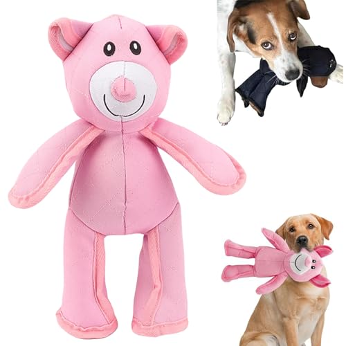 Unzerbrechliches Bären-Hundespielzeug, quietschendes Plüsch-Hundespielzeug, kaufest, unzerstörbares und robustes Bärenspielzeug, geeignet für aggressive Kauer und Begleithunde (Rosa)